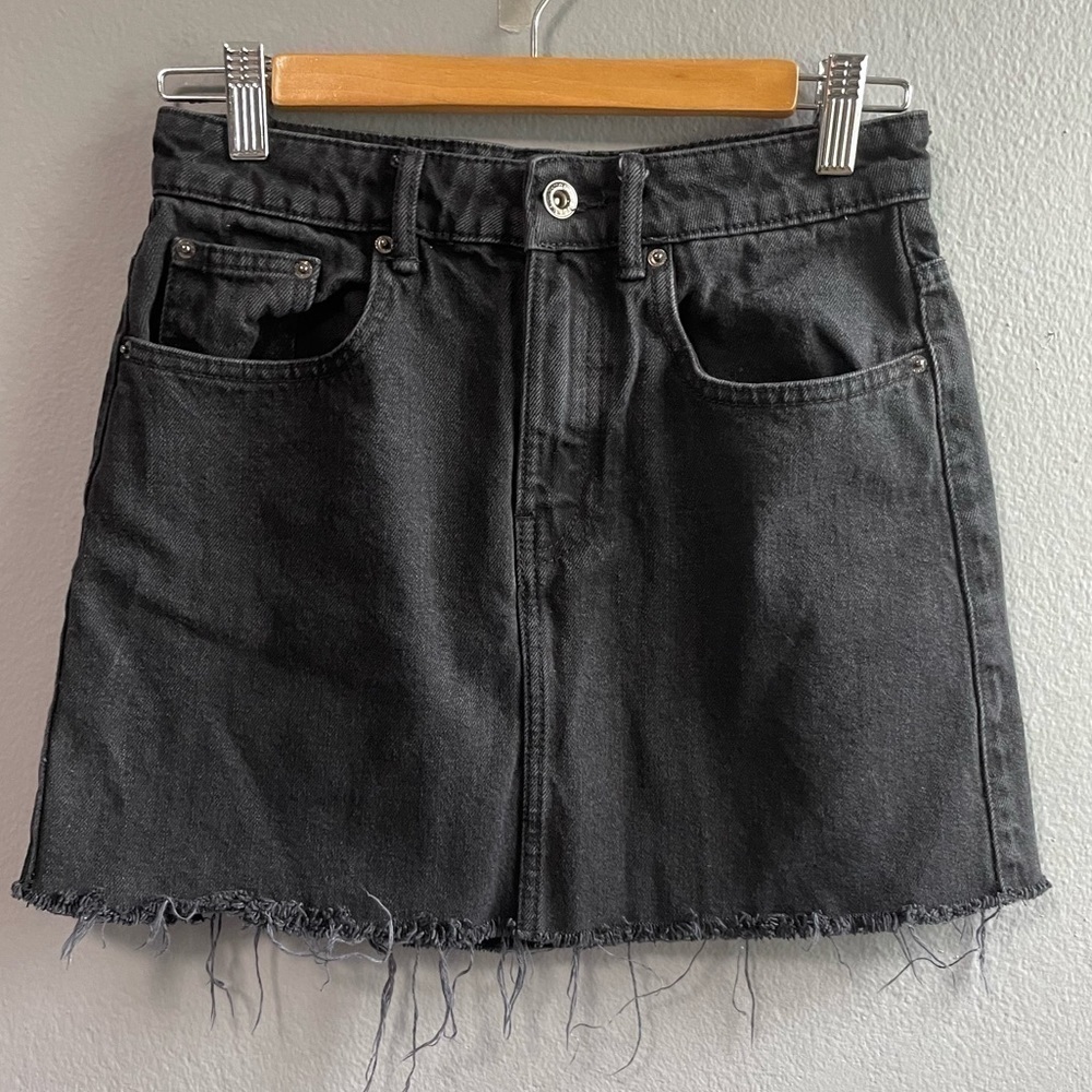 Zara black denim distressed mini skirt. Size 2